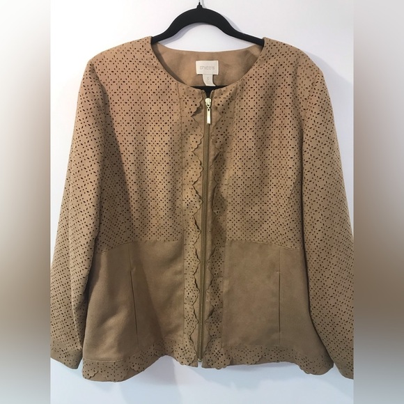 Chico’s Faux Suede Scalloped Jacket Tan Women’s size 3 - Picture 8 of 8